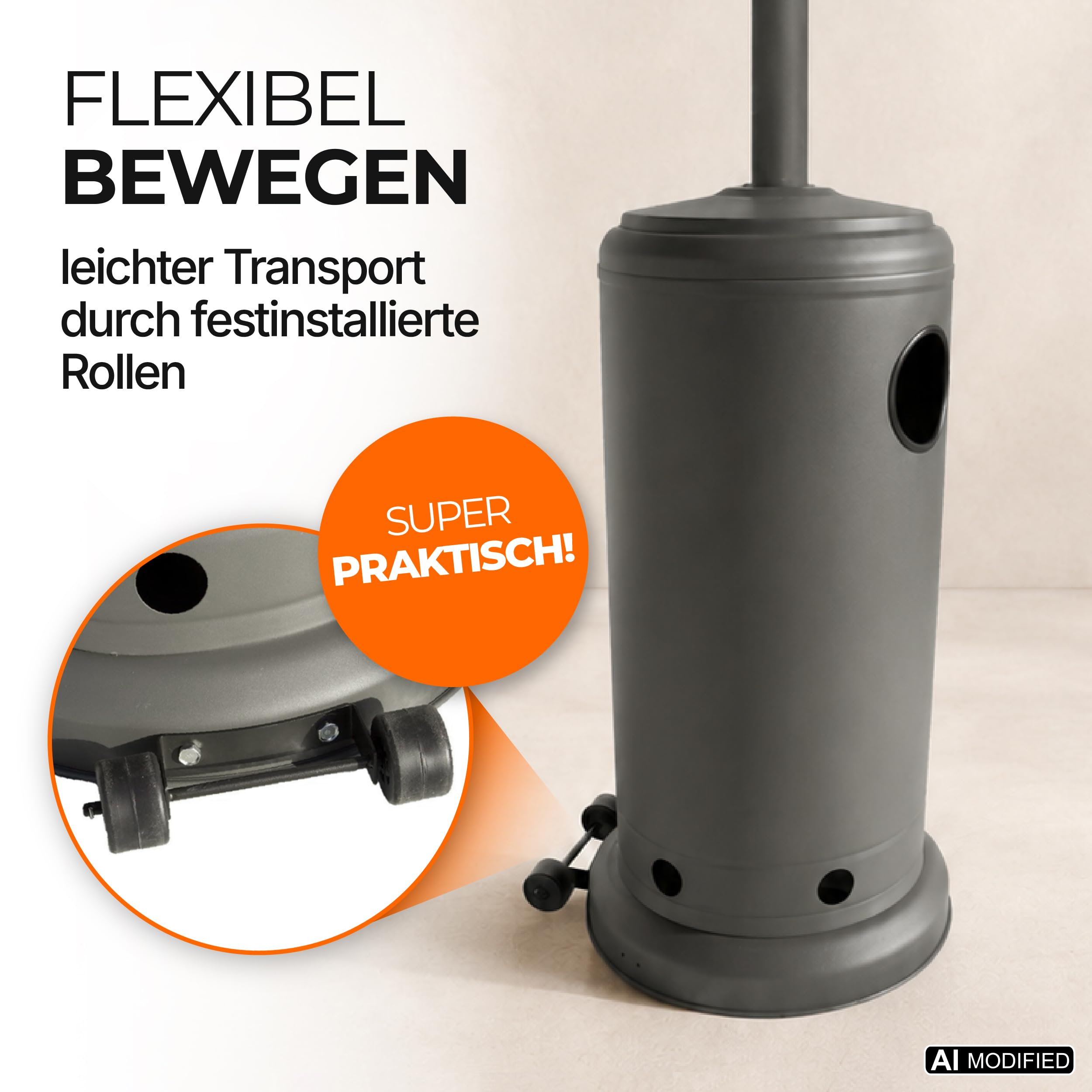 Lemodo Heizpilz 14 kW, Gasheizstrahler mit Räder, stufenlos regulierbar