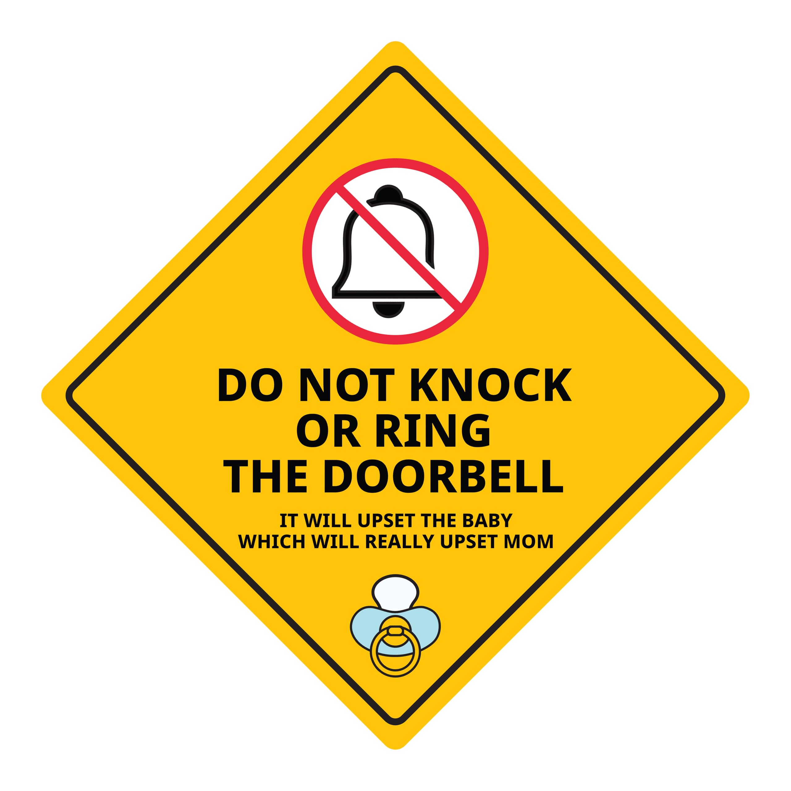 Do Not Knock or Ring Doorbell Sign, Baby Sleeping Sign for Front Door, Yellow Diamond Shape, Self-Adhesive, 8 Inch-image-28