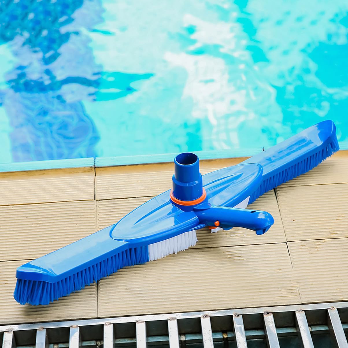 Brosse pour Piscine 20 Pouces en Plastique Aluminium Robuste | Brosse de Nettoyage, Bleu pour Sols et Parois, Ambiance Estivale, Raccord Stable