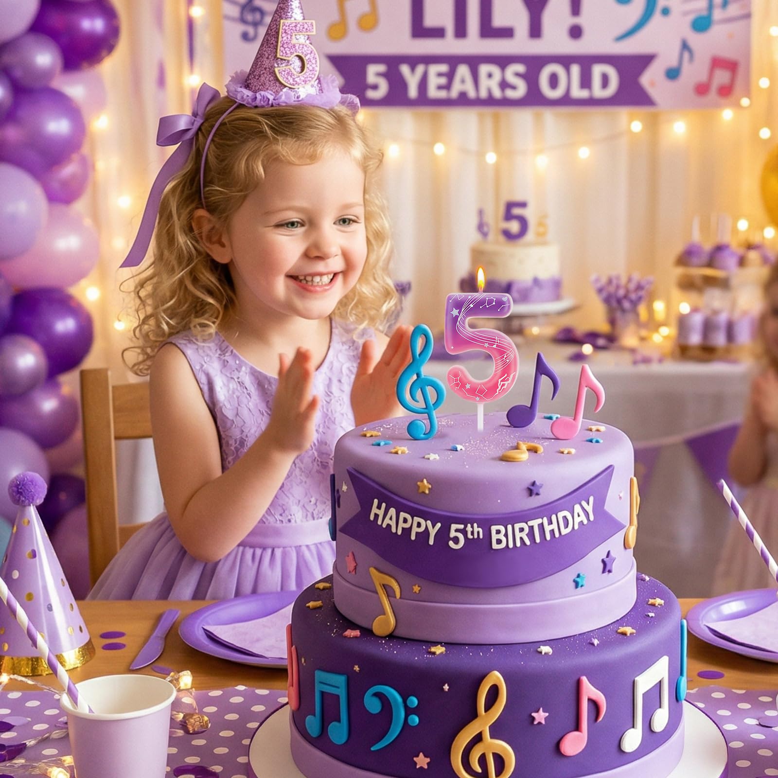 Demon 5 Birthday Candle, Gradient Pink and Purple Number 5 Candle for Kpop Party, 5th Birthday Decorations — view 7