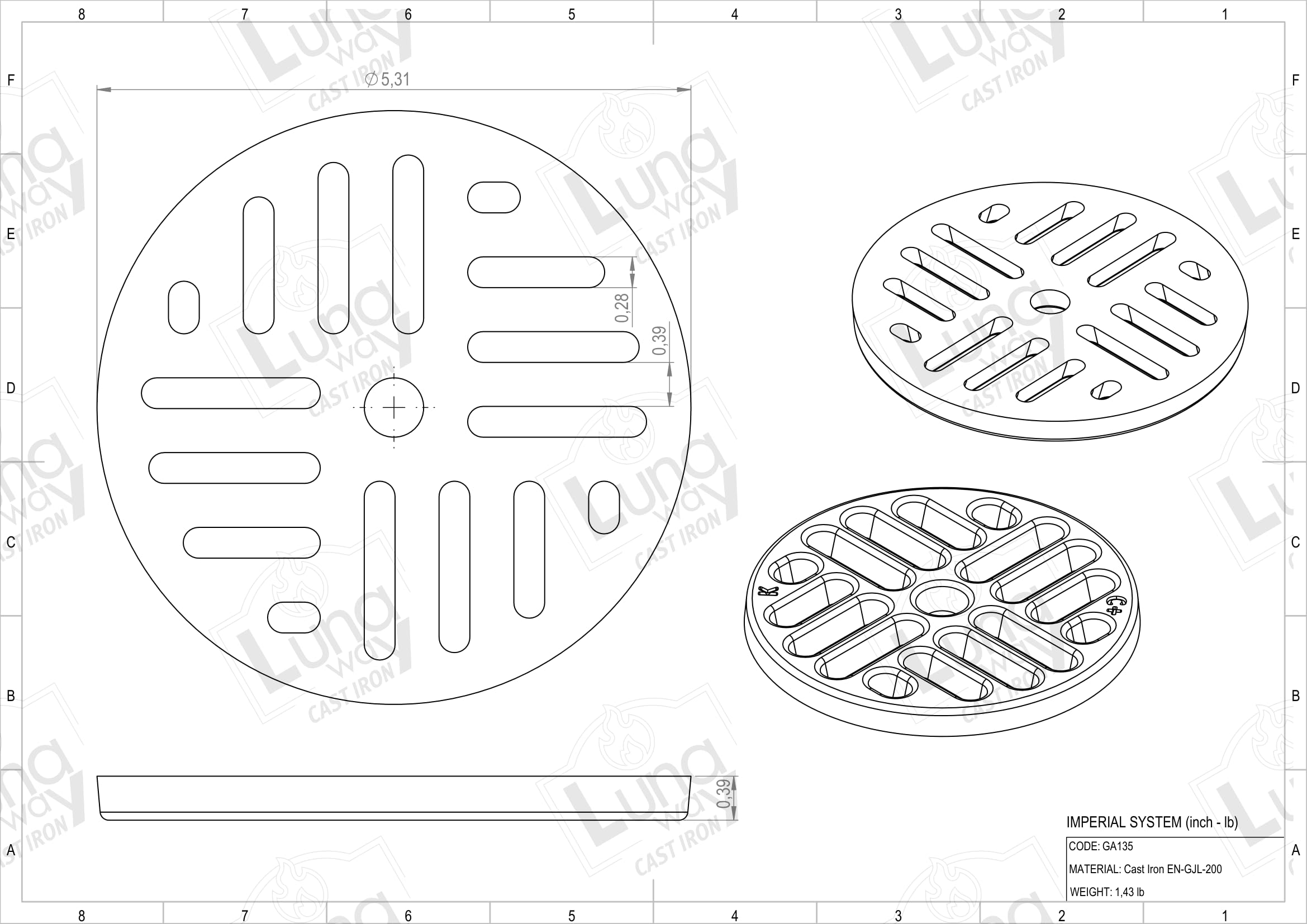 Rejilla de ceniza de hierro fundido circular | Reemplazo universal para estufas de madera, chimeneas y hornos | Grosor 1 cm, Ventilación optimizada | Diámetro 13,5 cm