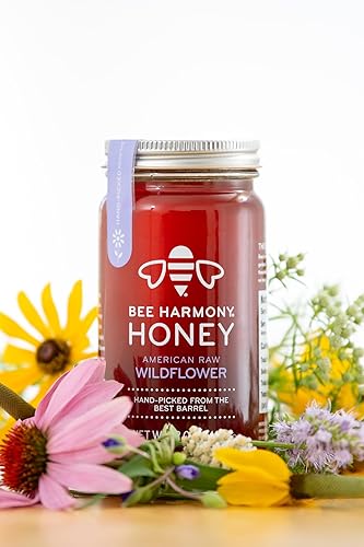 Miniatura 6 de Bee Harmony American Raw Wildflower Honey, 12 onzas (paquete de 2 tarros)