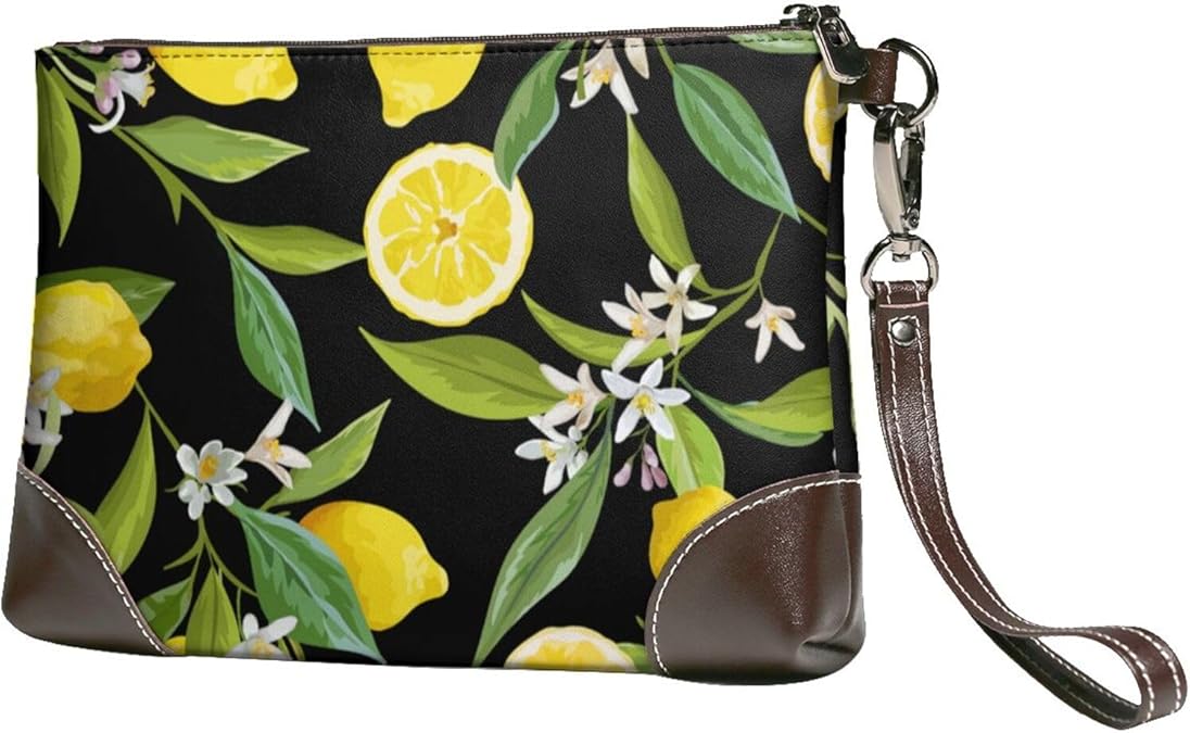 FLYIFE Yellow Lemon Yellow Printed Wrist Bags Leather Clutch Women's