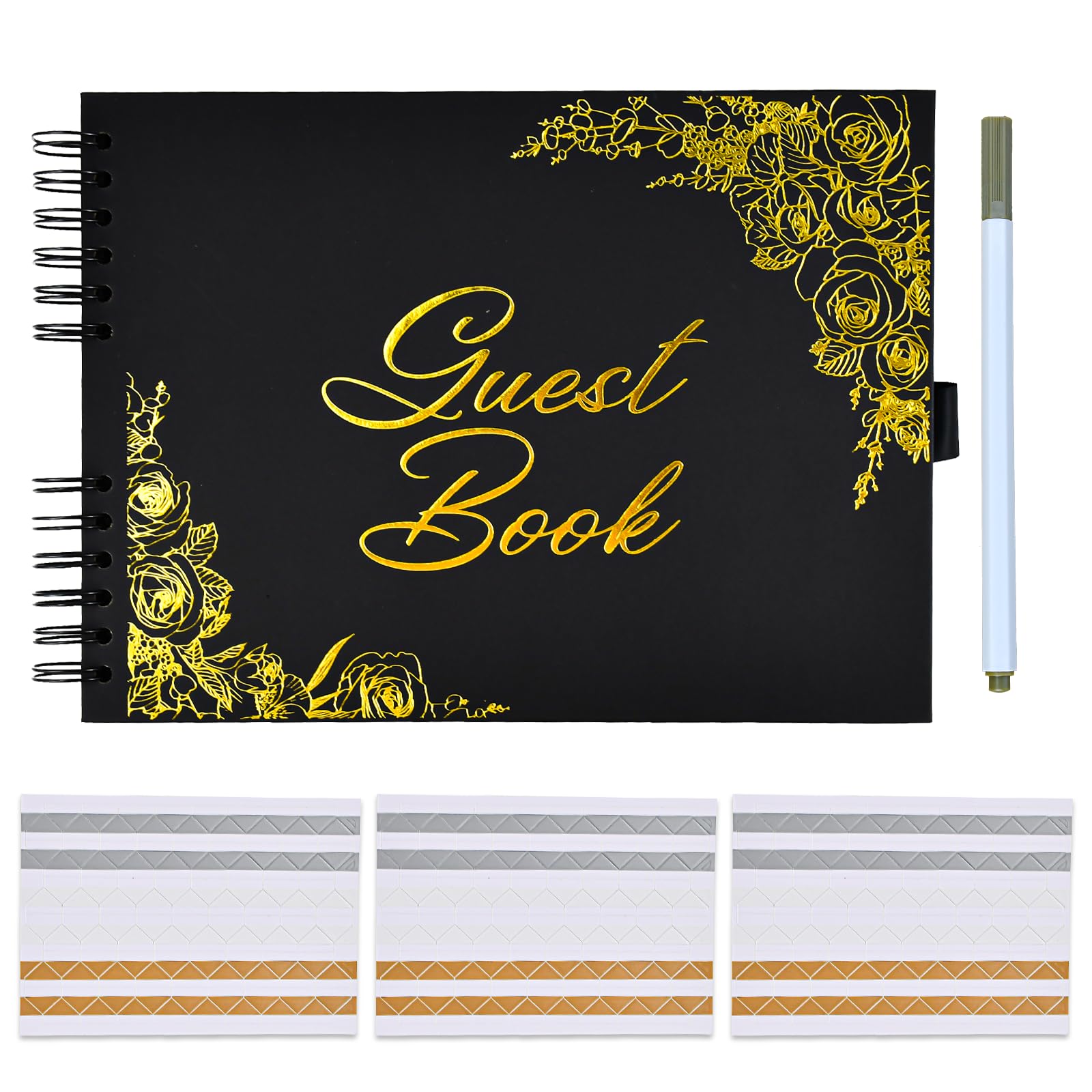 BEKEYAU Libro de Firmas para Boda，Libro de Visitas Boda，con 40 Páginas Negras Gruesas,Libro de Invitados de Boda,Álbum de Fotos Boda，22.5×17CM para Aniversario,Cumpleaños,Funeral