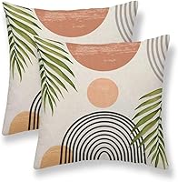 Vista 41 de Juego de 2 fundas de almohada bohemias de 20 x 20 pulgadas, con hojas bohemias abstractas de mediados de siglo, decorativas, para exteriores, fundas