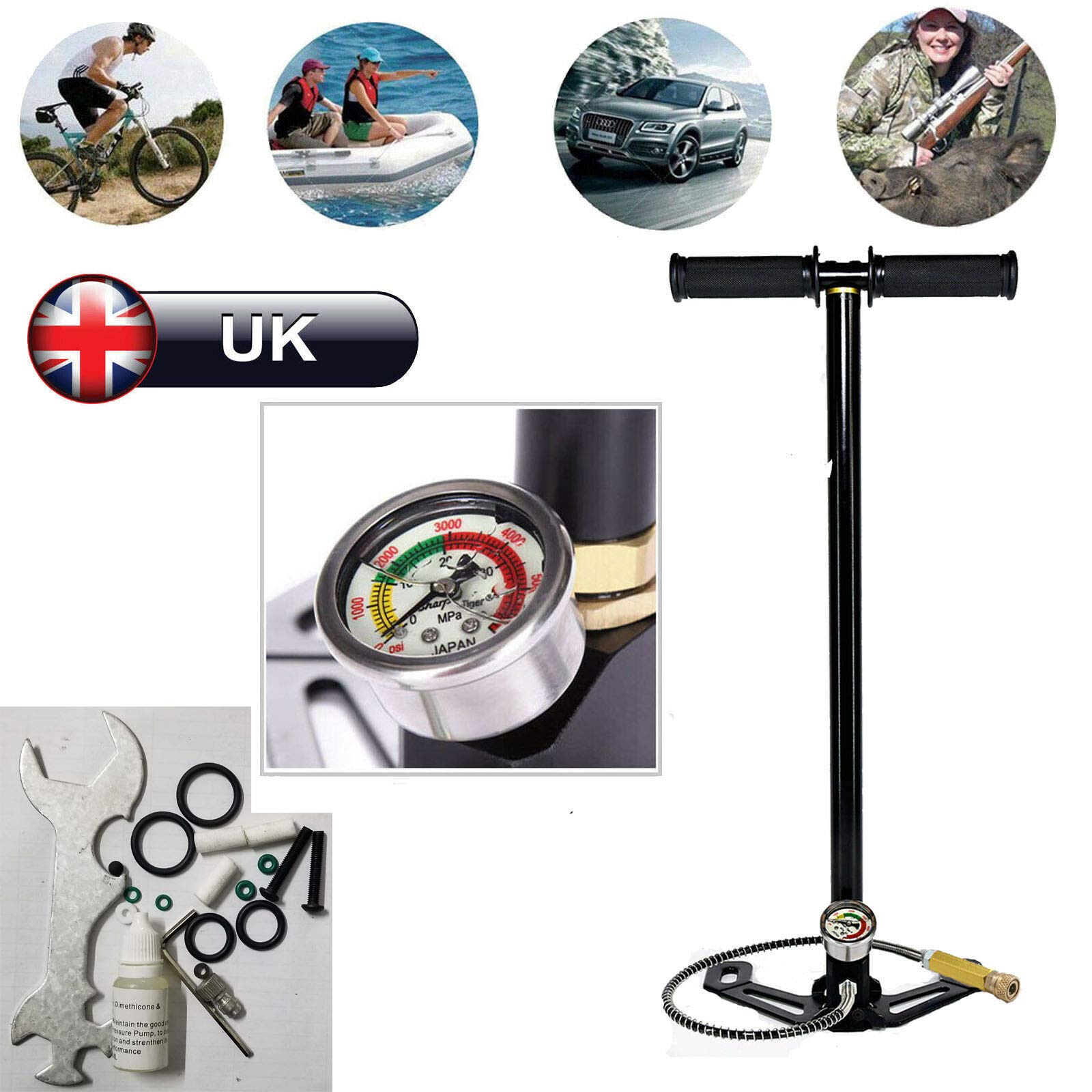 3 Stage 4500psi Air Gun Rifle PCP Stirrup Charging Hand Pump W/ Valve