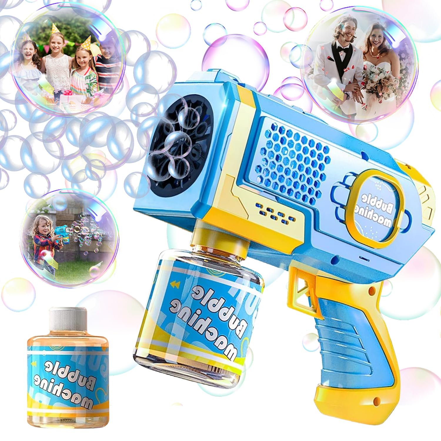 Máquina de Burbujas, Automatic Maquina Burbujas, Máquina de Burbujas para Niños, Maquina Pompas Jabon, Pistola de Burbujas de Agua, para Fiesta de Cumpleaños, Bodas, Niños y Adultos (Azul)