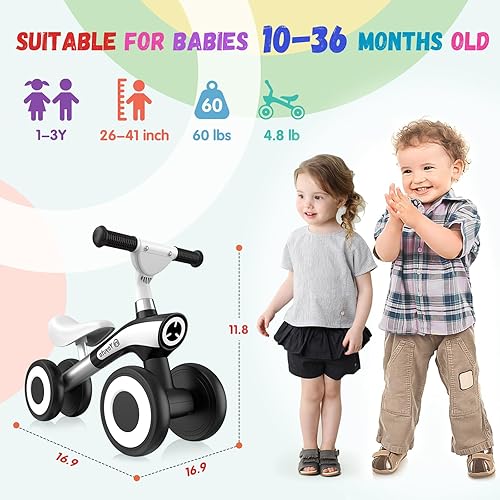 Miniatura 3 de Bicicleta de equilibrio para bebés de 1 año, niños y niñas de 12 a 36 meses, 4 ruedas de silencio, asiento suave, juguetes de primera equitación