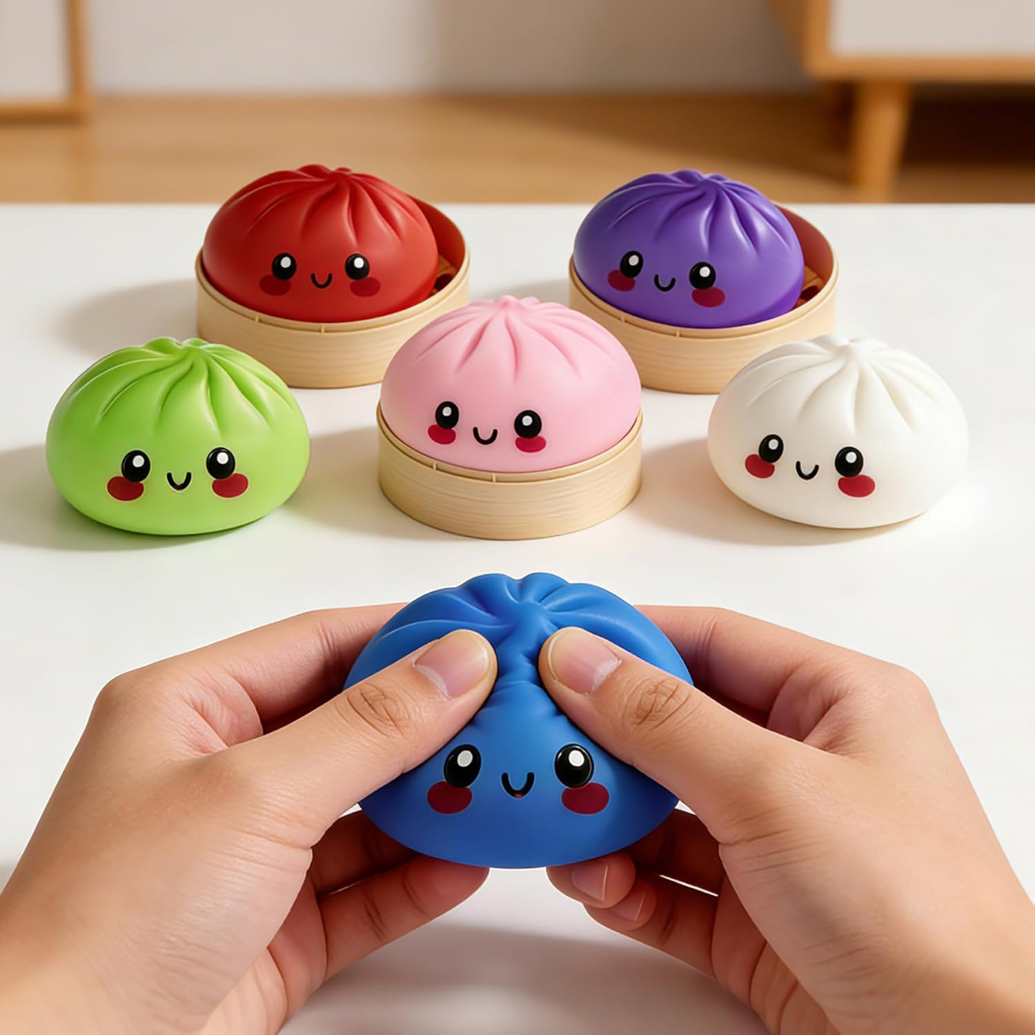Dumpling Squishies, Dumpling Squishy Mystery Box, Colorful Sensory Squeeze Toys Stress Relief Ball, Bao Bun Fidget Toys Adults & Teens, Soft Handheld Relaxation Toy for Holiday & Birthday Gifts
