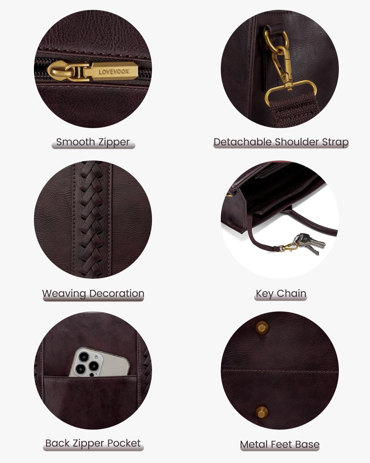 LOVEVOOK Laptop Tote Bag for Women, Vintage Leather Work Bags 15.6 inch Laptop Bag, Waterproof Computer Bag Business Office Briefcase, Purple - Image 5