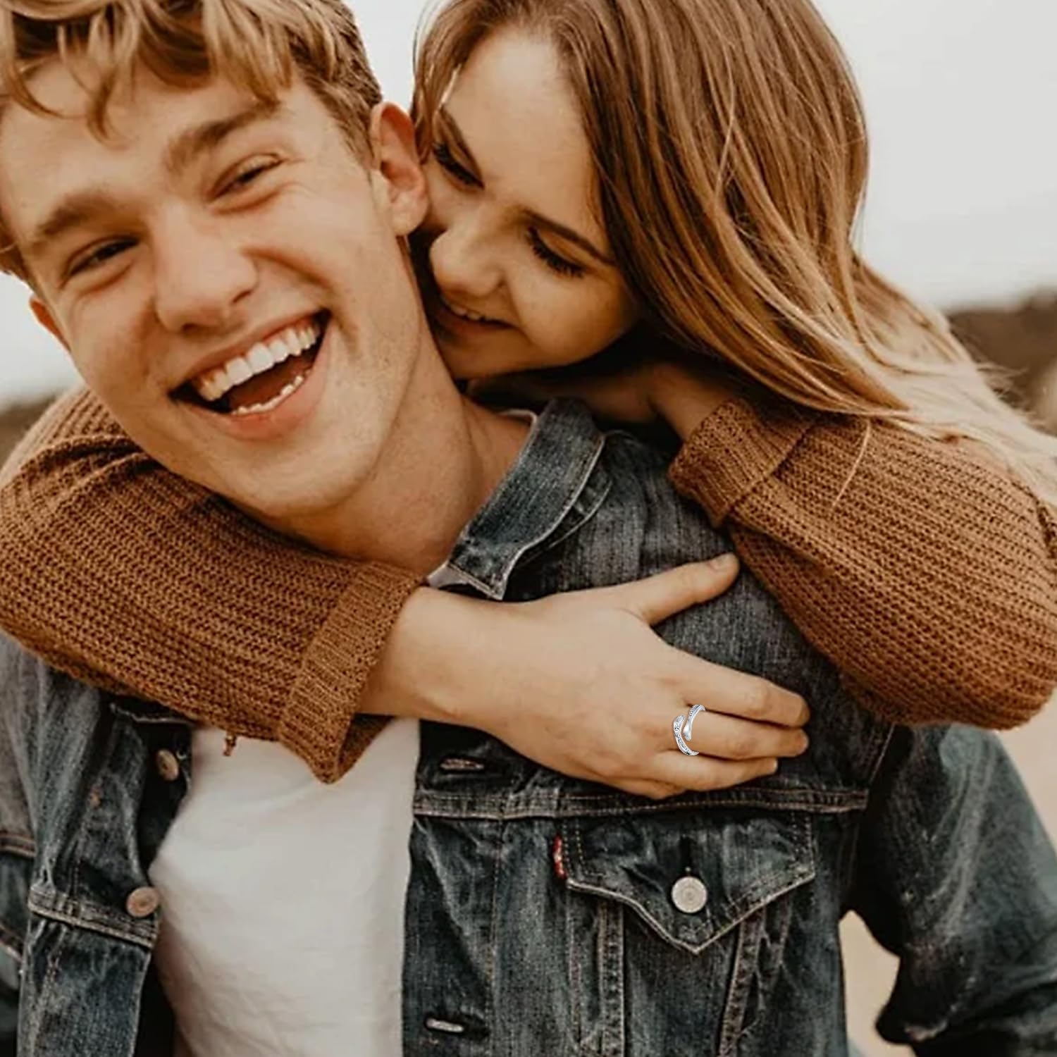 Hug Rings for Women Birthstone Hug Rings 925 Sterling Silver Adjustable Hand Ring Open Jewelry Daughter Gifts From Mom Mother Teens Mother's Day Amavive