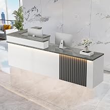 L-Shaped Receptionist Desk,Modern Reception Desk with Counter Commercial Office Retail Counter with Hidden Lighting & Storage Drawer for Beauty Salon Store Lobby Shop