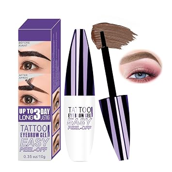 Easy Peel Off Eyebrow Gel, Tattoo Eyebrow Gel Easy Peel Off, Waterproof & Sweatproof Eye Brow Peel Off Stain for Flawless Brows, Long-Lasting Up to 3 Days for Women All Skin Types 02# Light Brown
