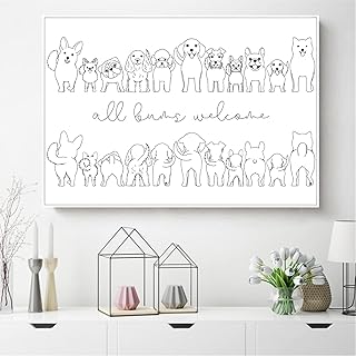 Dog Bathroom Canvas Wall Art Black and White Line Dog Poster Minimalist Animals Wall Art Funny Quote Picture All Bums Welcome Poster Animal Bathroom Painting Cute Animal Artwork 16x24inch No Frame