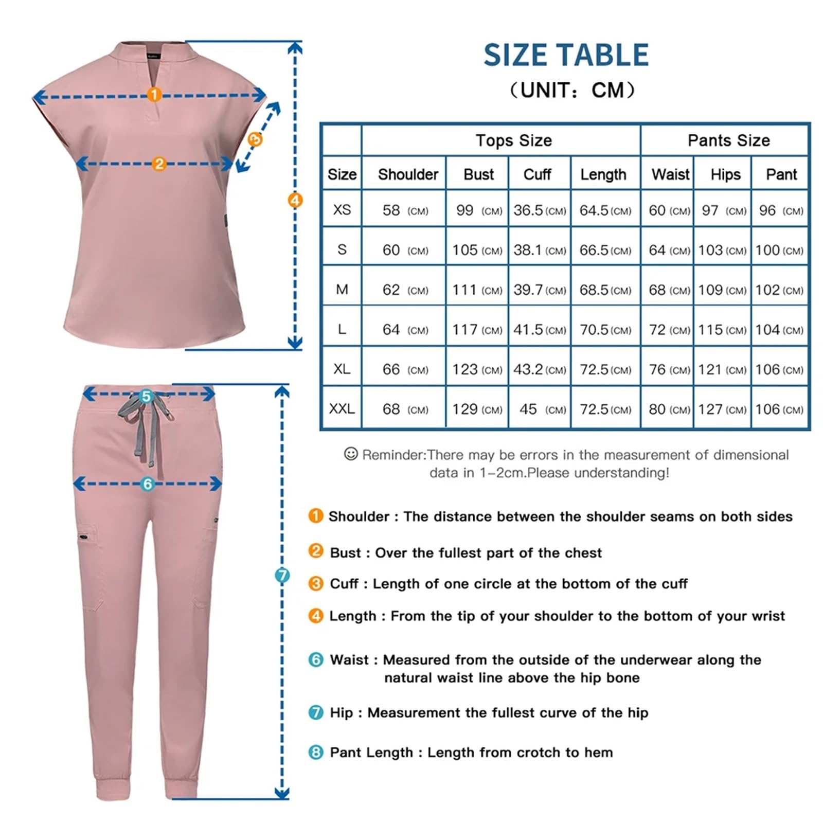 Uniforme Sanitario Unisex Uniformes médicos Ajustados for Mujer, Conjuntos de Uniformes, Accesorios for Enfermeras, clínicas dentales, Mascotas(Pink,XXL)