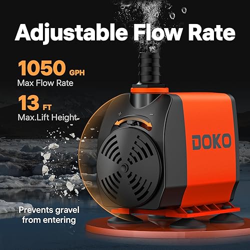 Miniatura 2 de DOKO Bomba de agua sumergible de 1050 GPH, bomba de agua con cable de alimentación de 6 pies y 3 boquillas, 100 W, bombas de estanque ultra