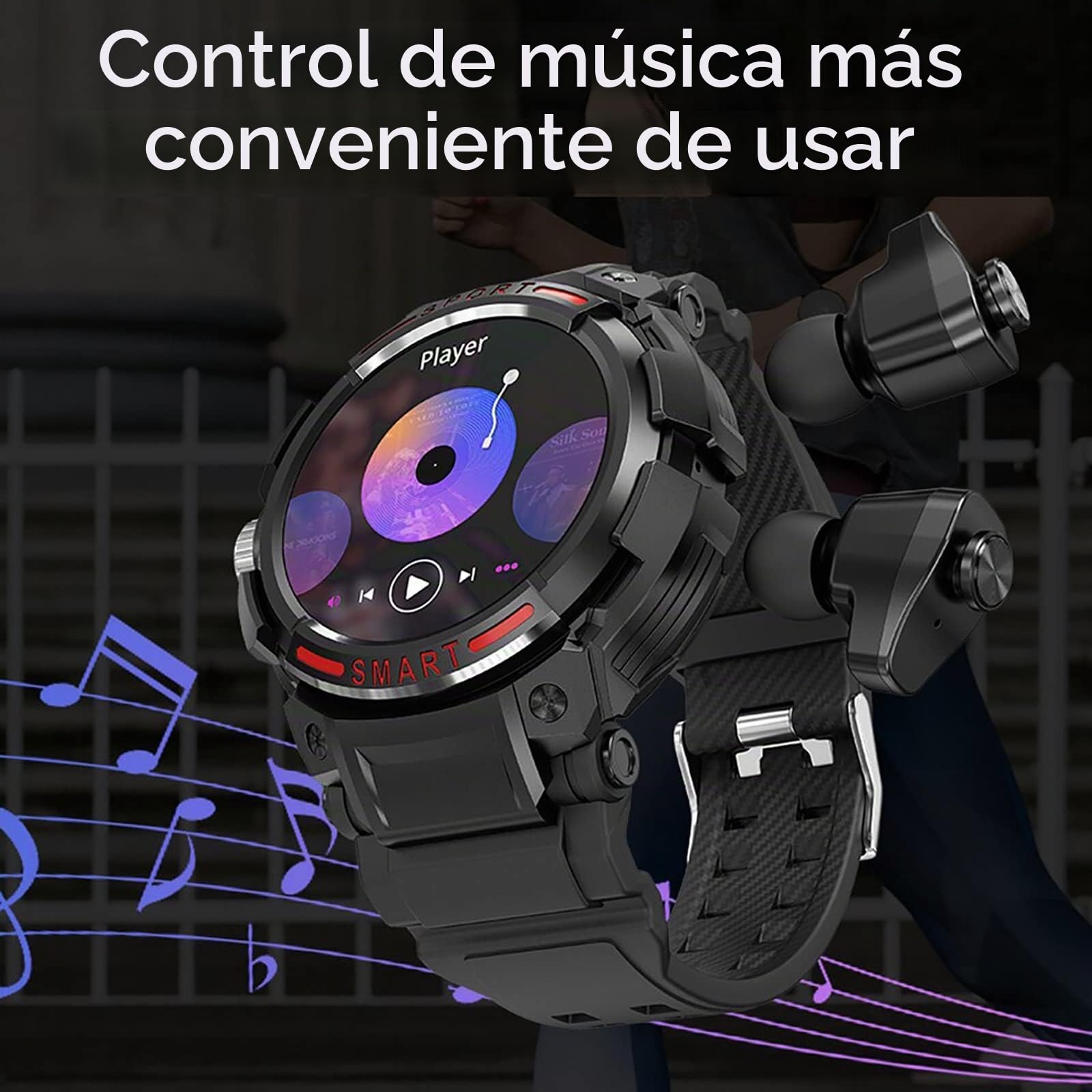 Reloj Inteligente 2 en 1 con Auriculares, Pantalla táctil HD de 1,43 Pulgadas, rastreador de Actividad física con Monitor de sueño de frecuencia cardíaca de oxígeno en Sangre(Black)