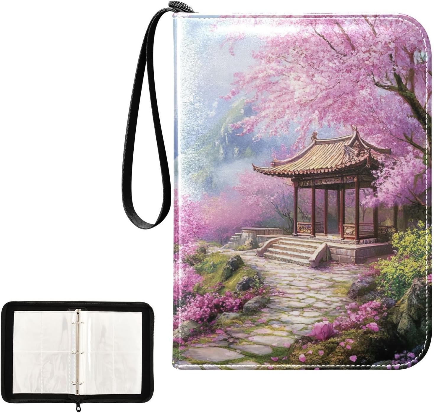 Mountain Waterfall Peaceful Garden Pink Card Binder 400 Pockets Football Card Binder Fits for Most Standard Size Cards