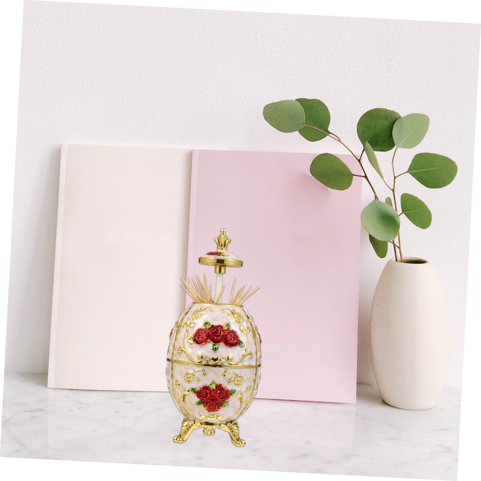 DINHEAROM Vintage Automatic Toothpick Holder Dispenser with Flower Design for Home Restaurant Office and Bar Decor Charming and Functional Toothpick Box