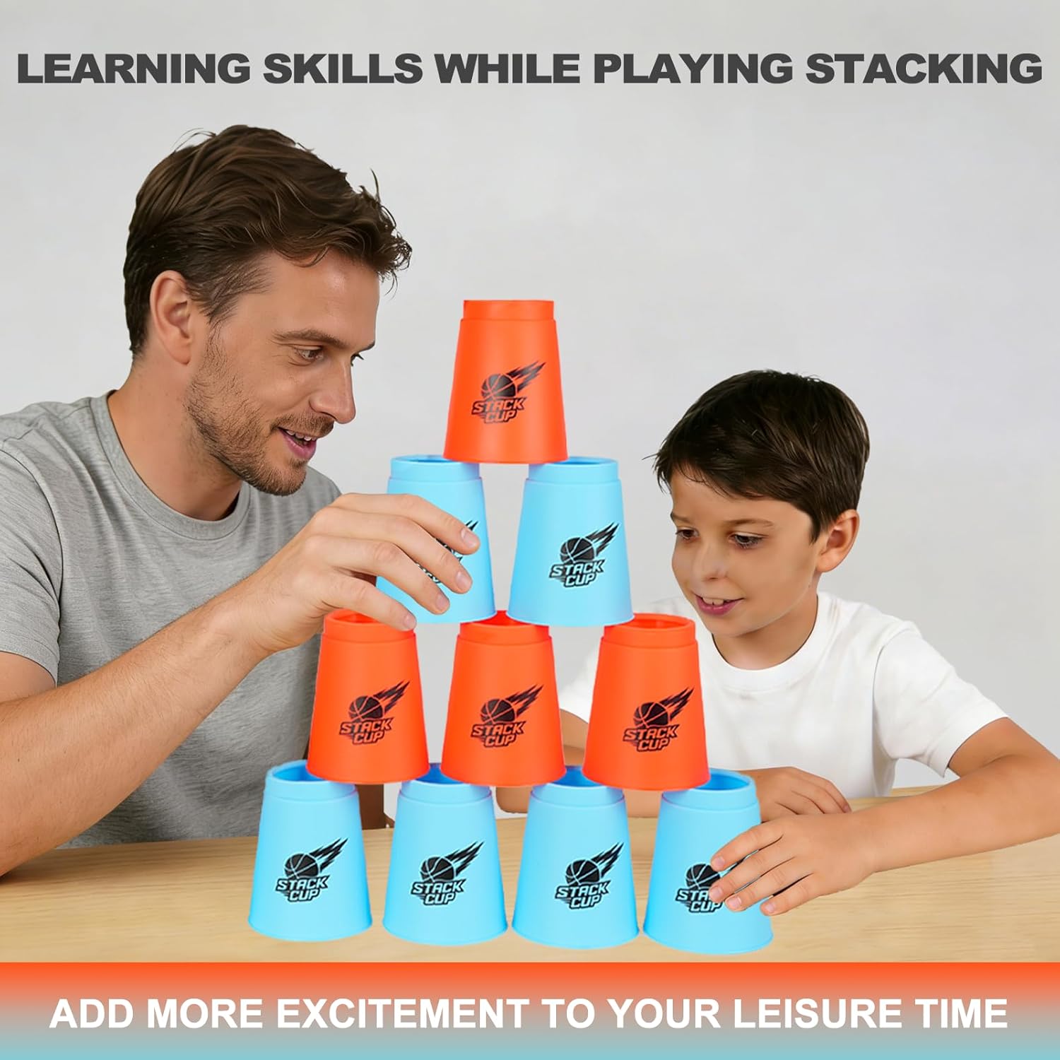 SEISSO Sport Stacking Cups Set，Stacking Cup Classic Speed Training Game for Kids Adults, Plastic Speed Stacking Cups Family Game Toy for Boy Girl Party Challenge Competition Travel Gift Blue+ Red