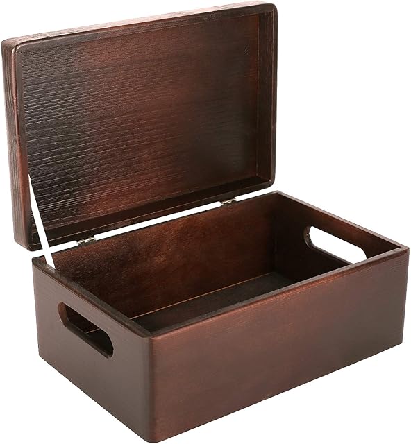 Creative Deco Large Brown Wooden Storage Box | 30 x 20 x 14 cm (+/-1 cm) | with Hinged Lid & Handles | Gift Box for Tool Dog Toy Shoes Clothes Kitchen Storage | Wood Keepsake Memory Craft Chest