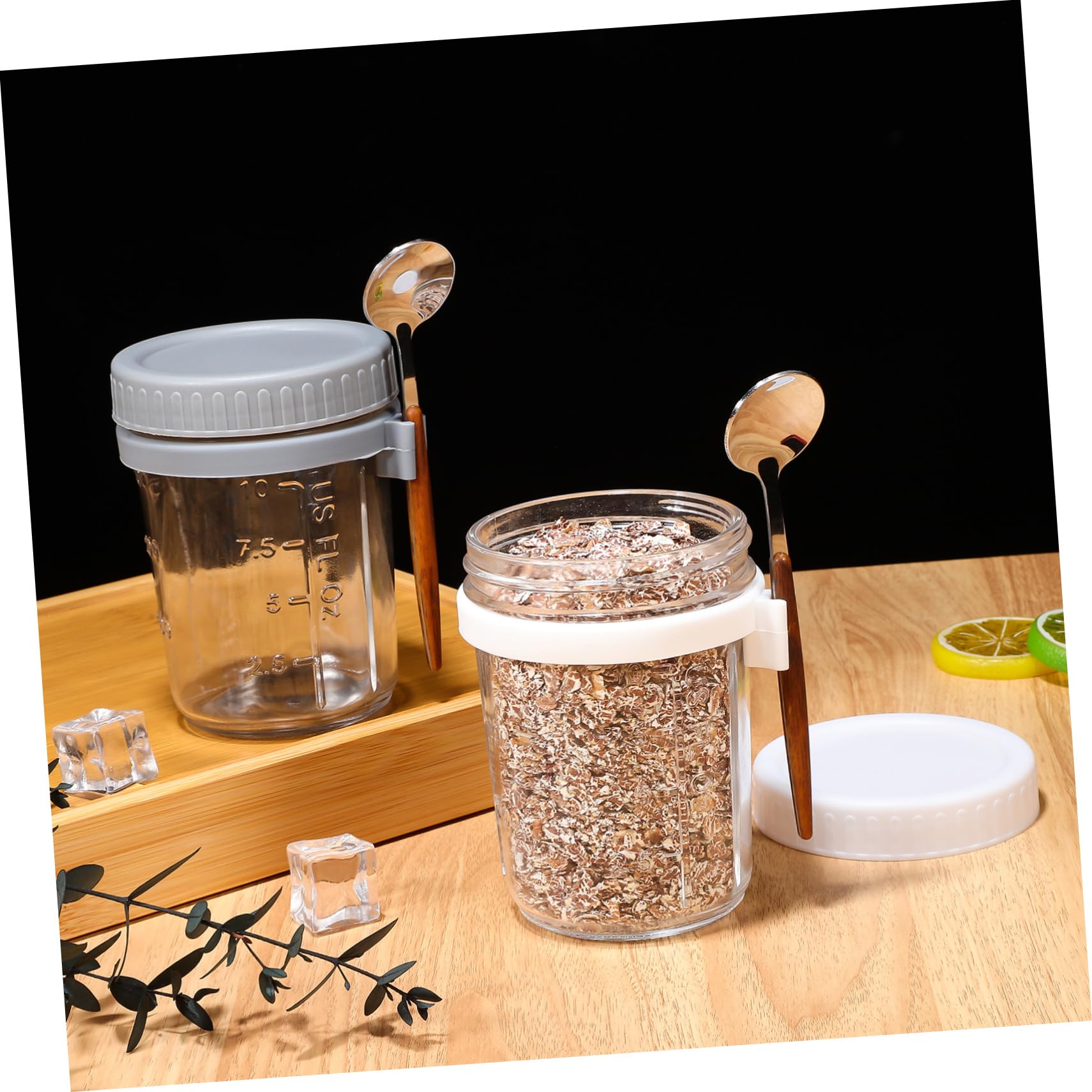 Cabilock Tarros Mason de 400ml con Tapa y Cuchara, 4 Piezas | Vidrio y Silicona, Cierre Hermético a Prueba de Fugas, Uso en Oficina y Dormitorio