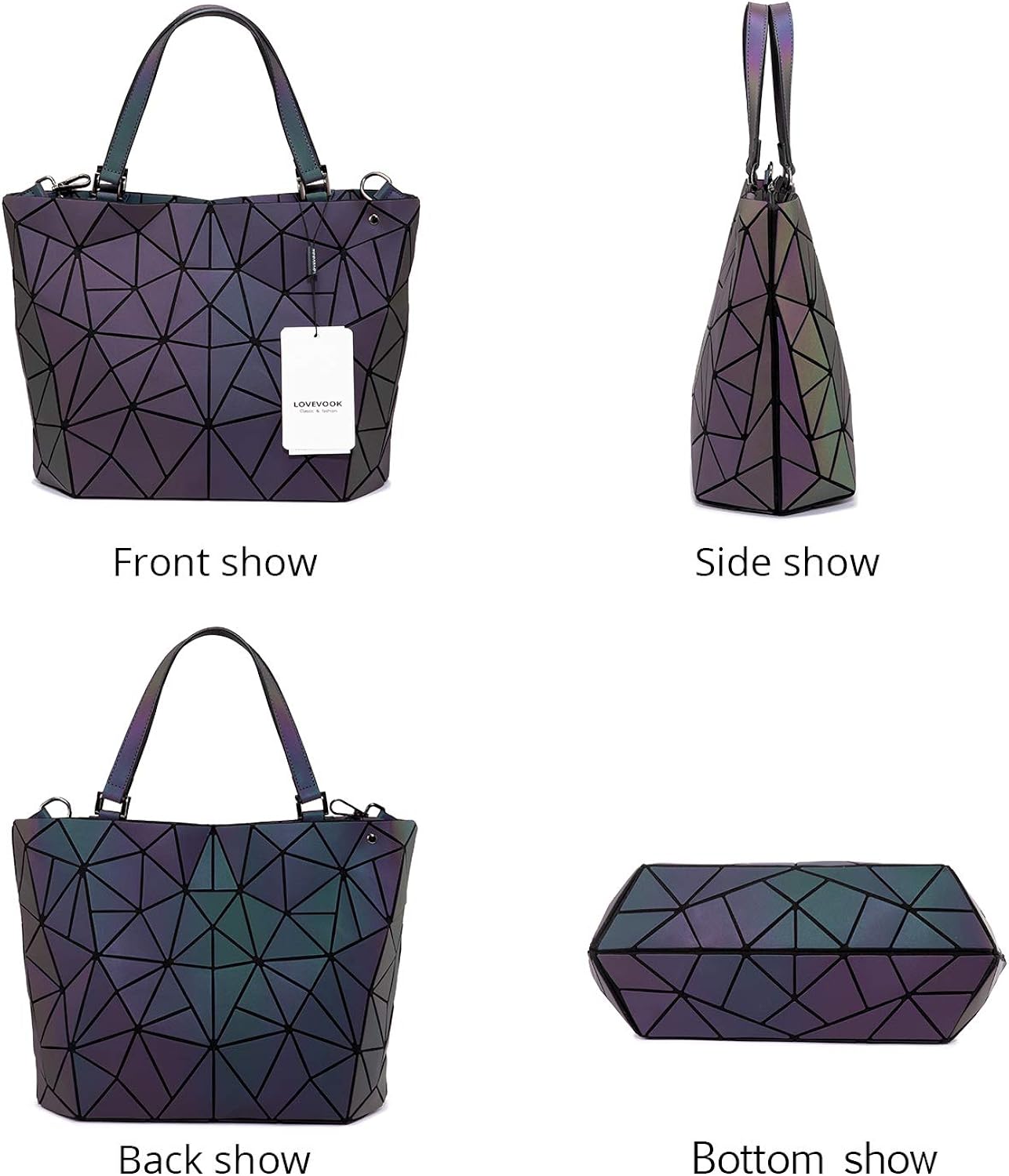 Miniatura 4 de Carteras y bolsas geométricas y luminosas para mujer monedero bolsa cruzado con diseño holográfico reflectante