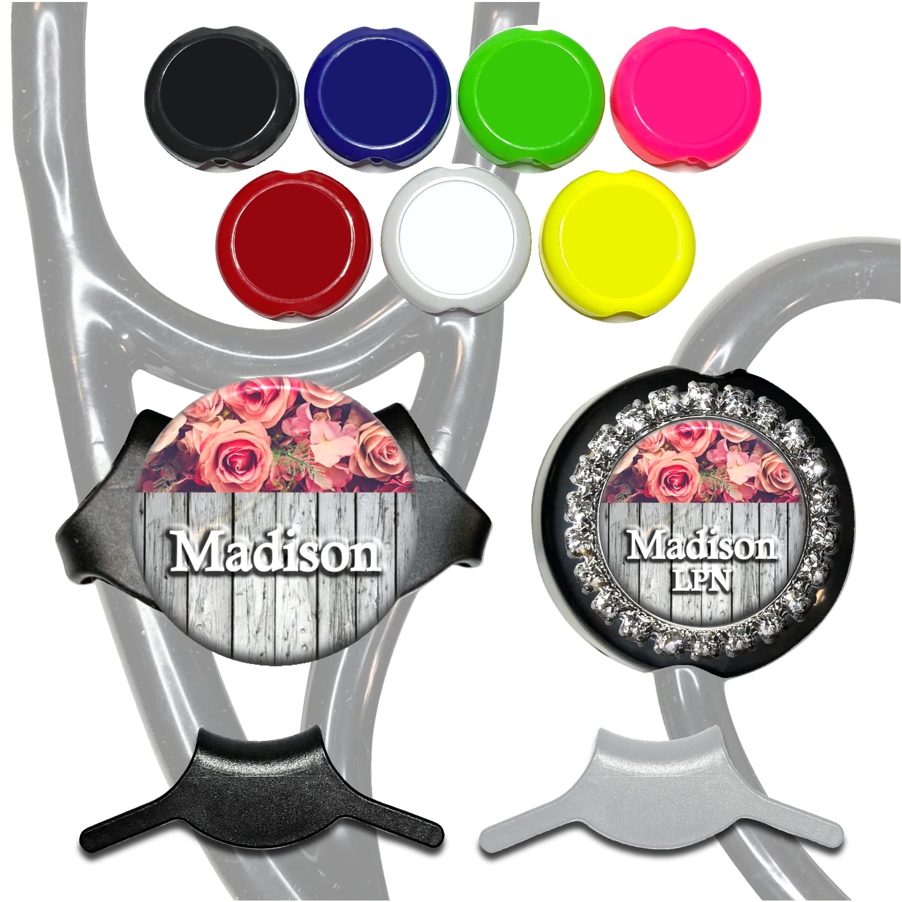 Personalized Pink Roses Stethoscope ID Tag - Adjustable Id Name Plate Label Nurse, Doctor Gift