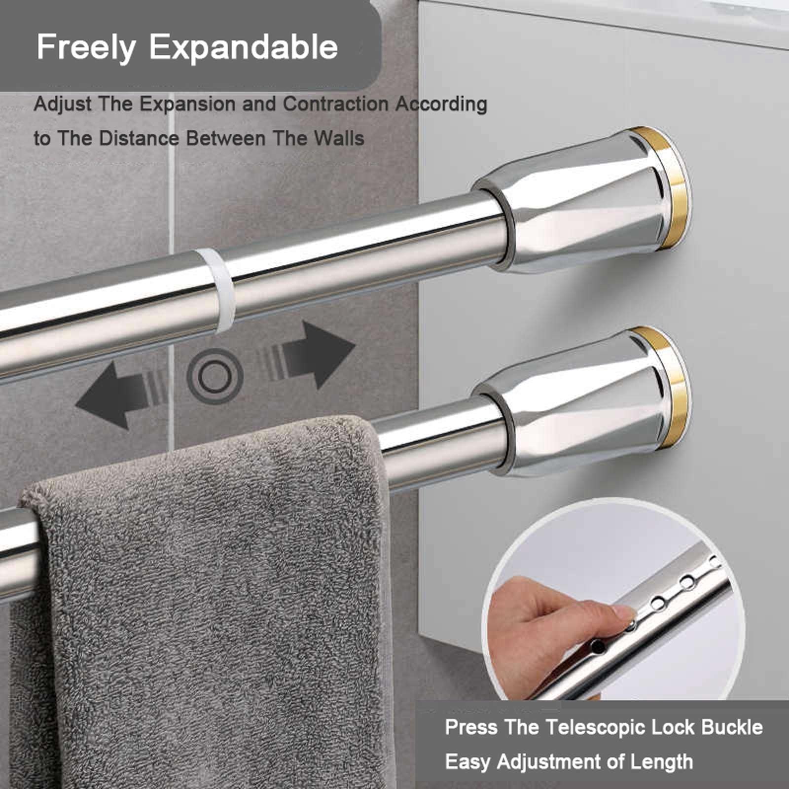 Tringle à rideaux télescopique réglable sans perçage en acier inoxydable Longueur 70–110 cm Parfait pour salle de bain placard – Finition noire
