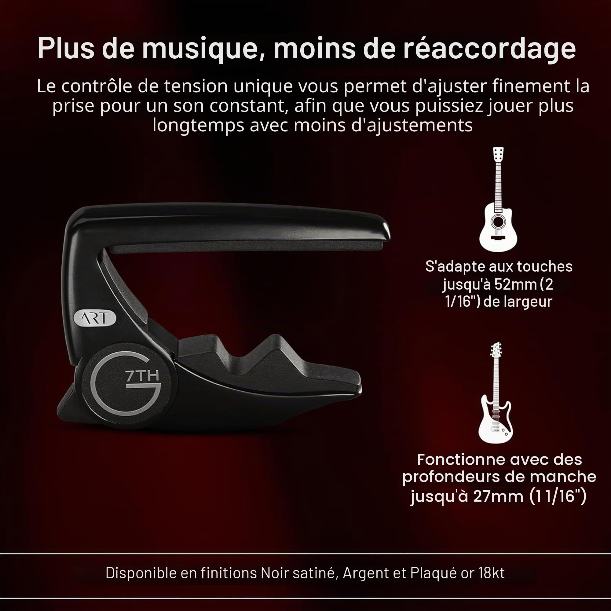 G7th Performance 3 Capodastre Guitare 6 Cordes Noir - Contrôle de Tension Révolutionnaire & Technologie Adaptive Radius - Le Capodastre Parfait pour Guitare Acoustique et Électrique