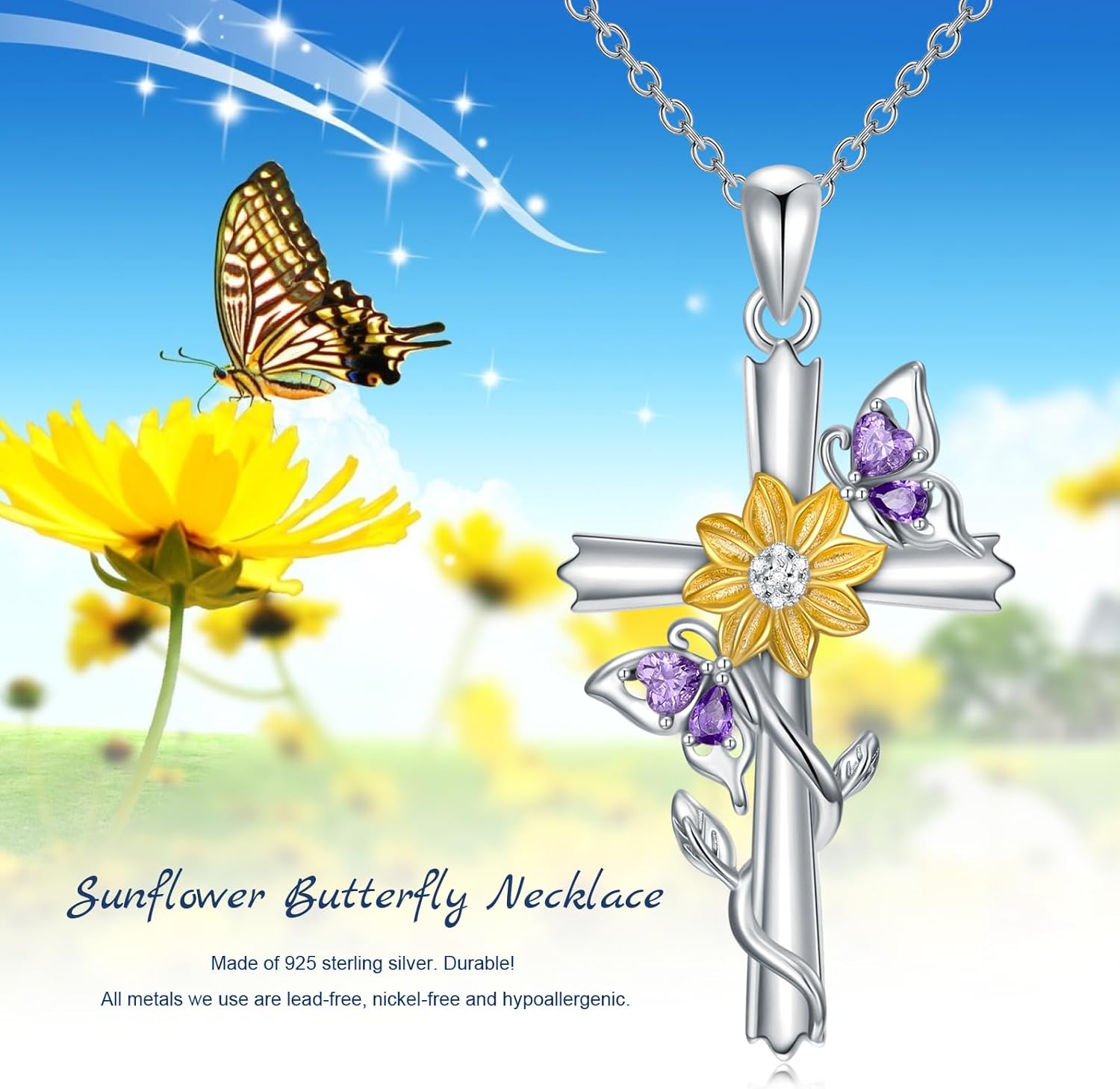 Cross Necklace for Women 925 Sterling Silver Cross Sunflower/Rose/Hibiscus/Plumeria/Daisy/Lily/Butterfly/Star of David Pendant Jewelry Gifts for Wife Girlfriend Daughter - Image 7