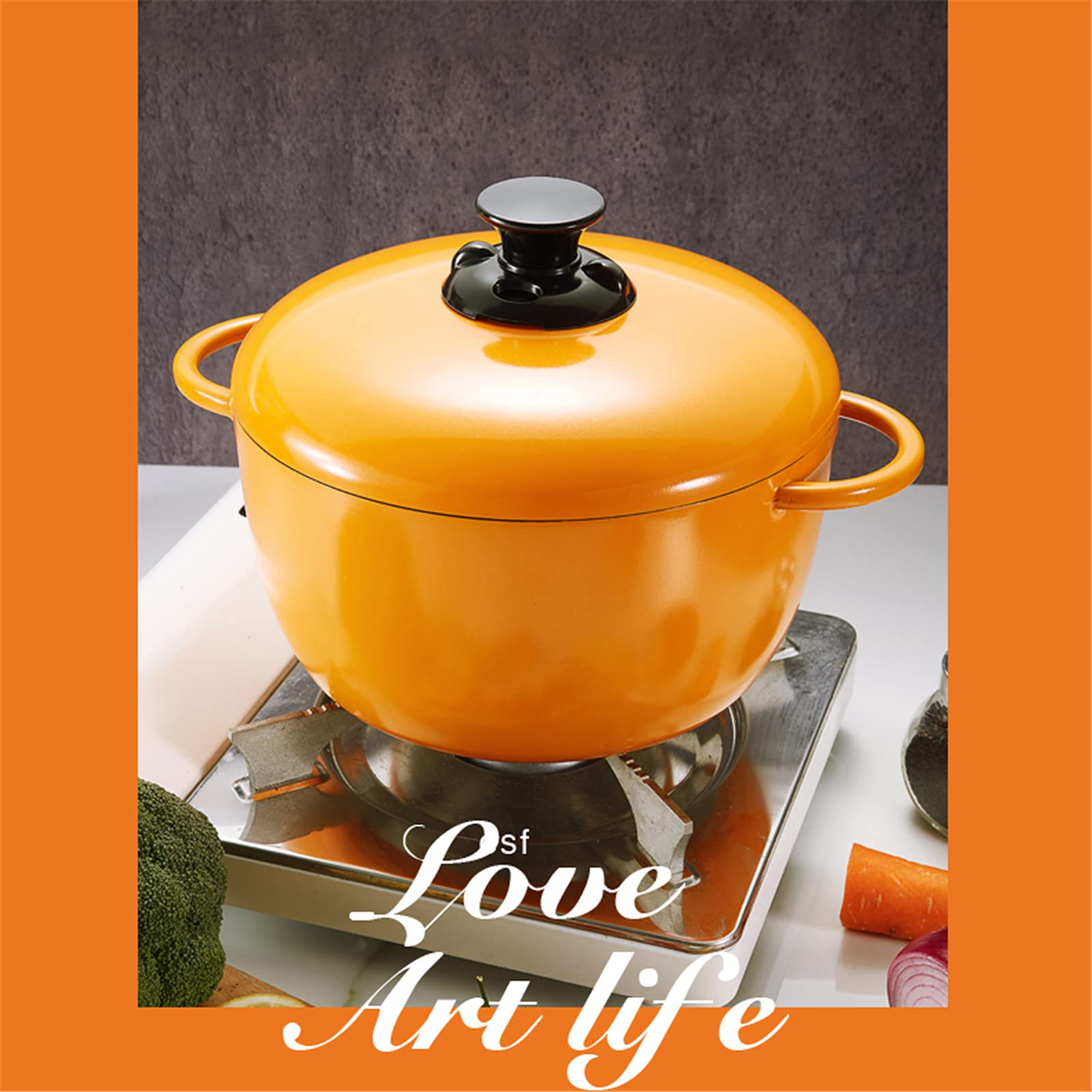 Olla Para Cazuela De Hierro Fundido Esmaltado, Diseño Sin Agua Para Sopa De Estofado, Cazuela Liviana Con Tapa, Olla Para Estofado Doméstico, Estufa Gas Cocina Inducción,Yellow 25cm