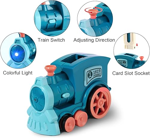 Miniatura 3 de Juego de tren de dominó de 80 piezas juguetes automáticos de tren de dominó para niños juego de tren de ladrillos eléctricos para niños juegos de