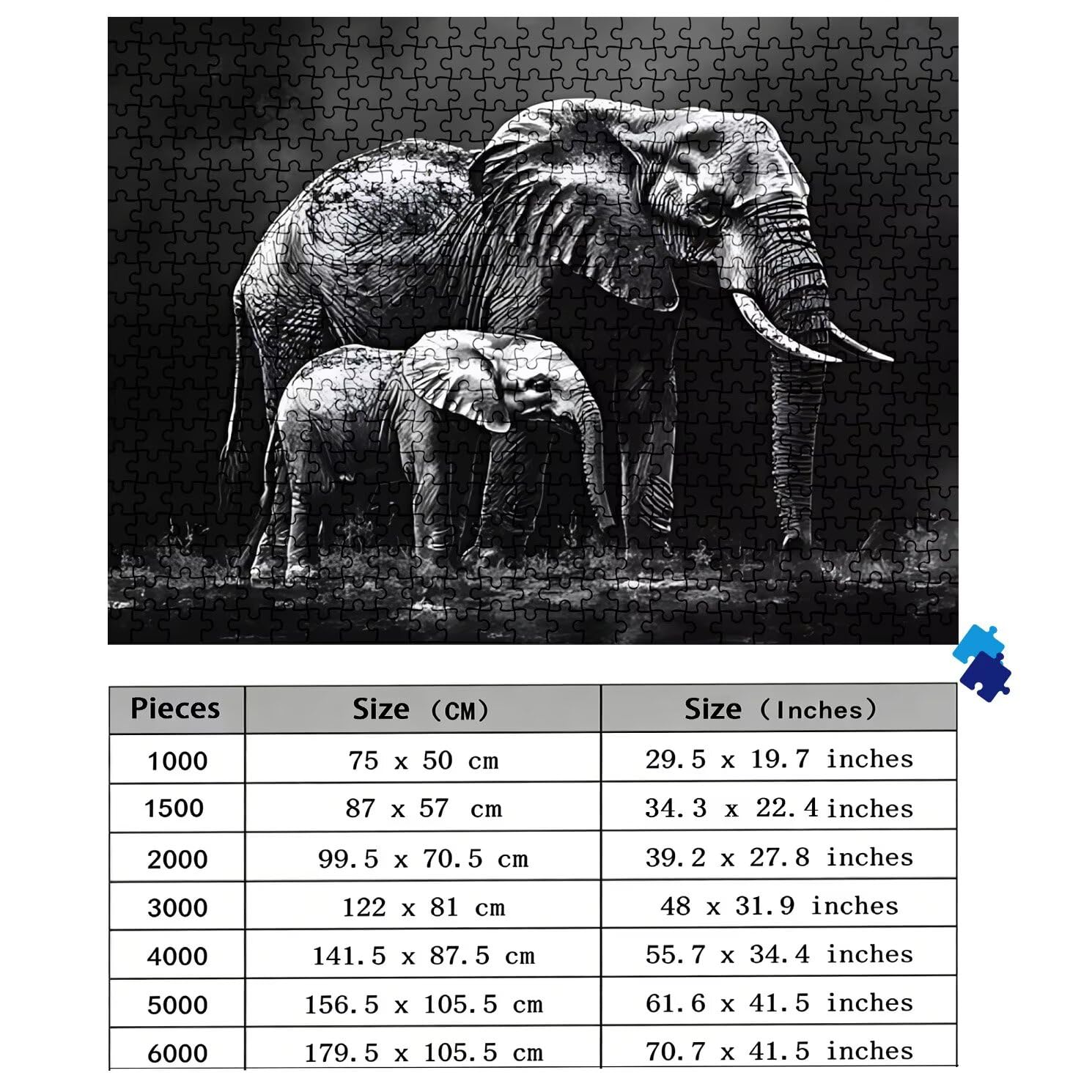 Puzzle 6000 elementów dla dorosłych, afrykański słoń puzzle trudne i kolorowe drewno, duża łamigłówka 179,5 x 105,5 cm, antystresowa gra z plakatem, dekoracja ścienna do domu, prezent dla kobiet w0
