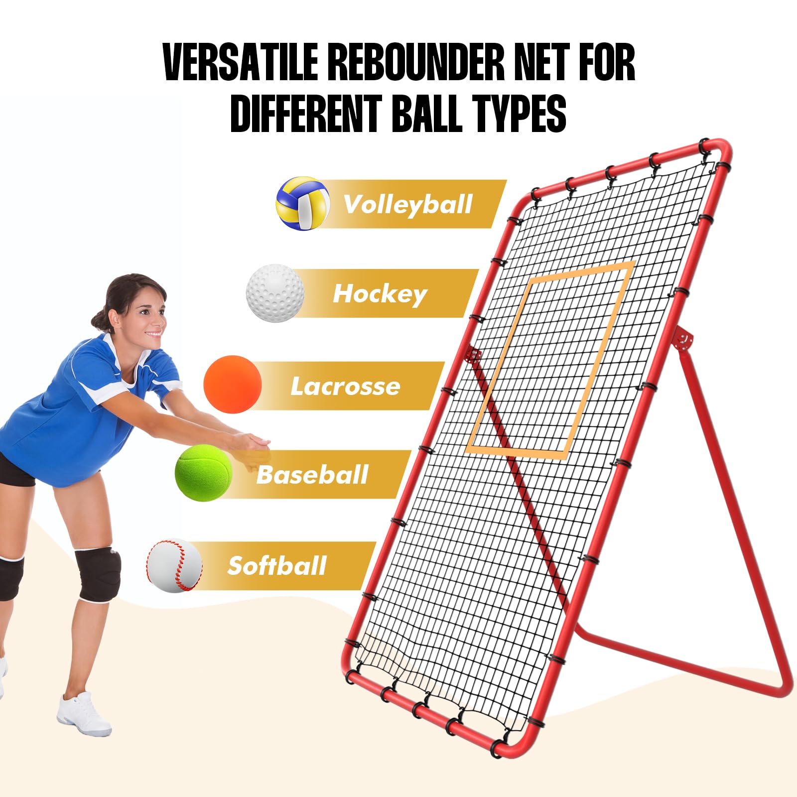 Red De Rebote para Voleibol De 2,7 X 1,2 M (7 X 4 Pies) con 5 áNgulos De InclinacióN Y Accesorios, Equipo De Entrenamiento para Rematar, Pasar Y Asistir. Ideal para Hockey, FúTbol, Tenis Y BéIsbol