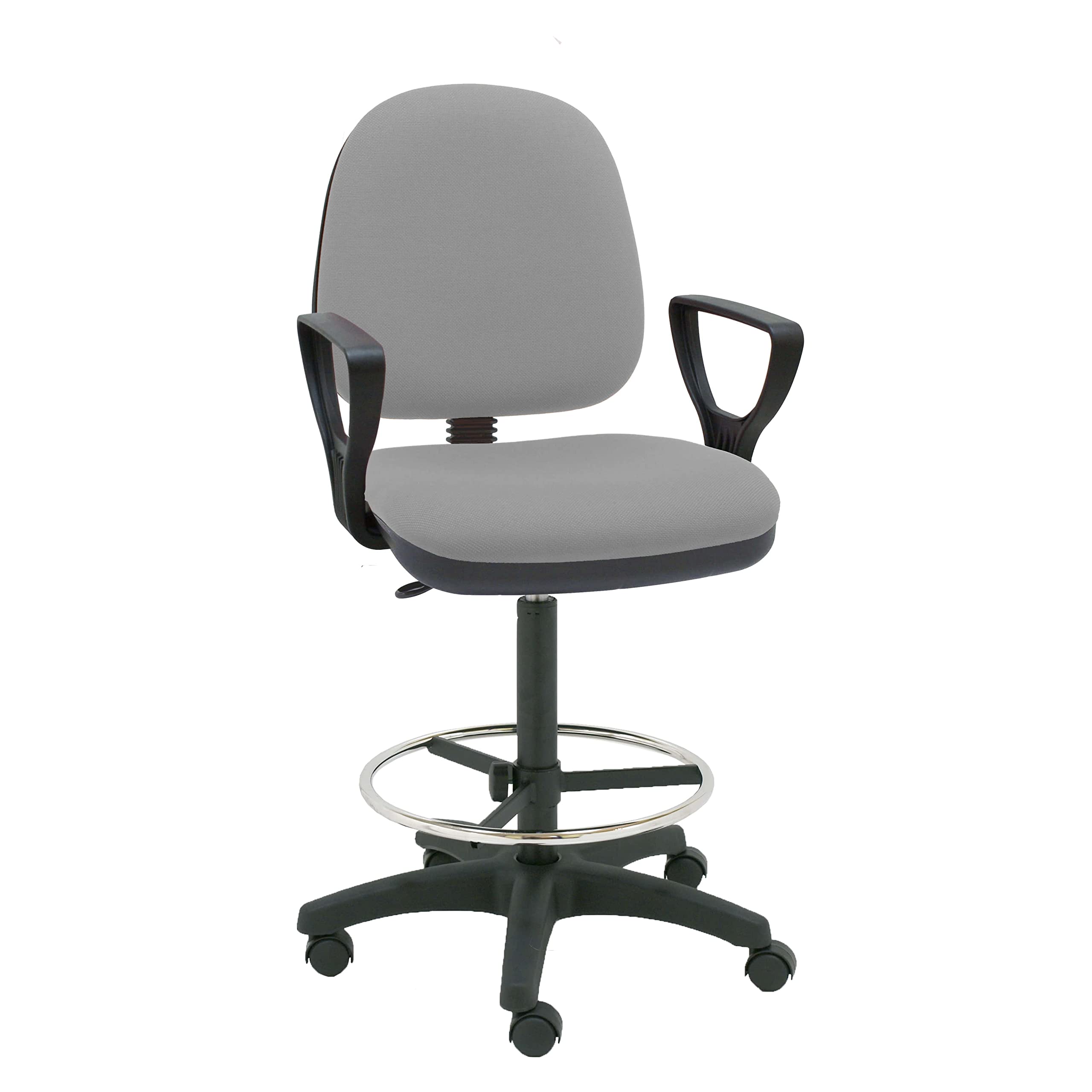 La Silla de Claudia- Taburete Giratorio Oficina ergonómico Milano, con reposabrazos, Asiento Regulable en Altura y Profundidad, aro reposapiés Cromado Regulable, con Ruedas (Gray)