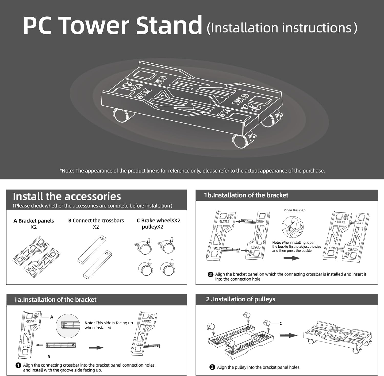 Supporto per Computer Desktop,CPU Holder Cart,Supporto per PC con rotelle Bloccabili,Dimensione Regolabile Adatto alla Maggior Parte dei Computer-Nero