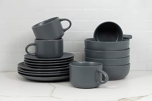 Miniatura 3 de 10 Strawberry Street Wazee - Juego de vajilla de cupé mate 16 piezas color gris carbón