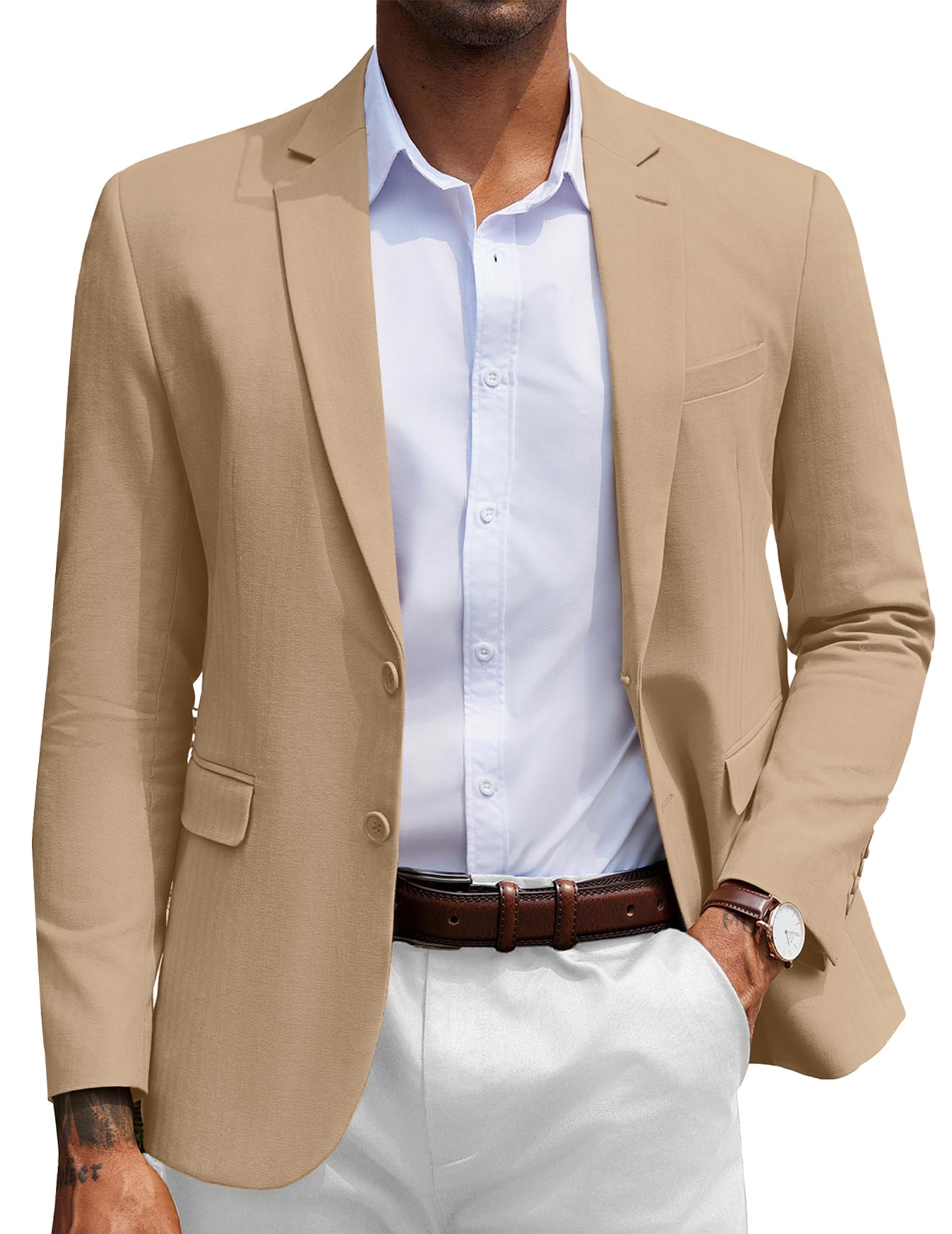 COOFANDY Mens Herringbone Blazer Slim Fit Cotton Sport Coats Two Buttons Casual Suit Jacket