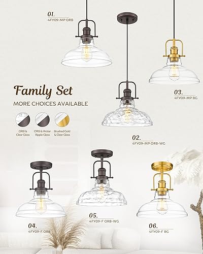 Miniatura 8 de FEMILA Lámpara colgante vintage, lámpara colgante de casa de campo con altura ajustable, pantalla de vidrio transparente, acabado de bronce