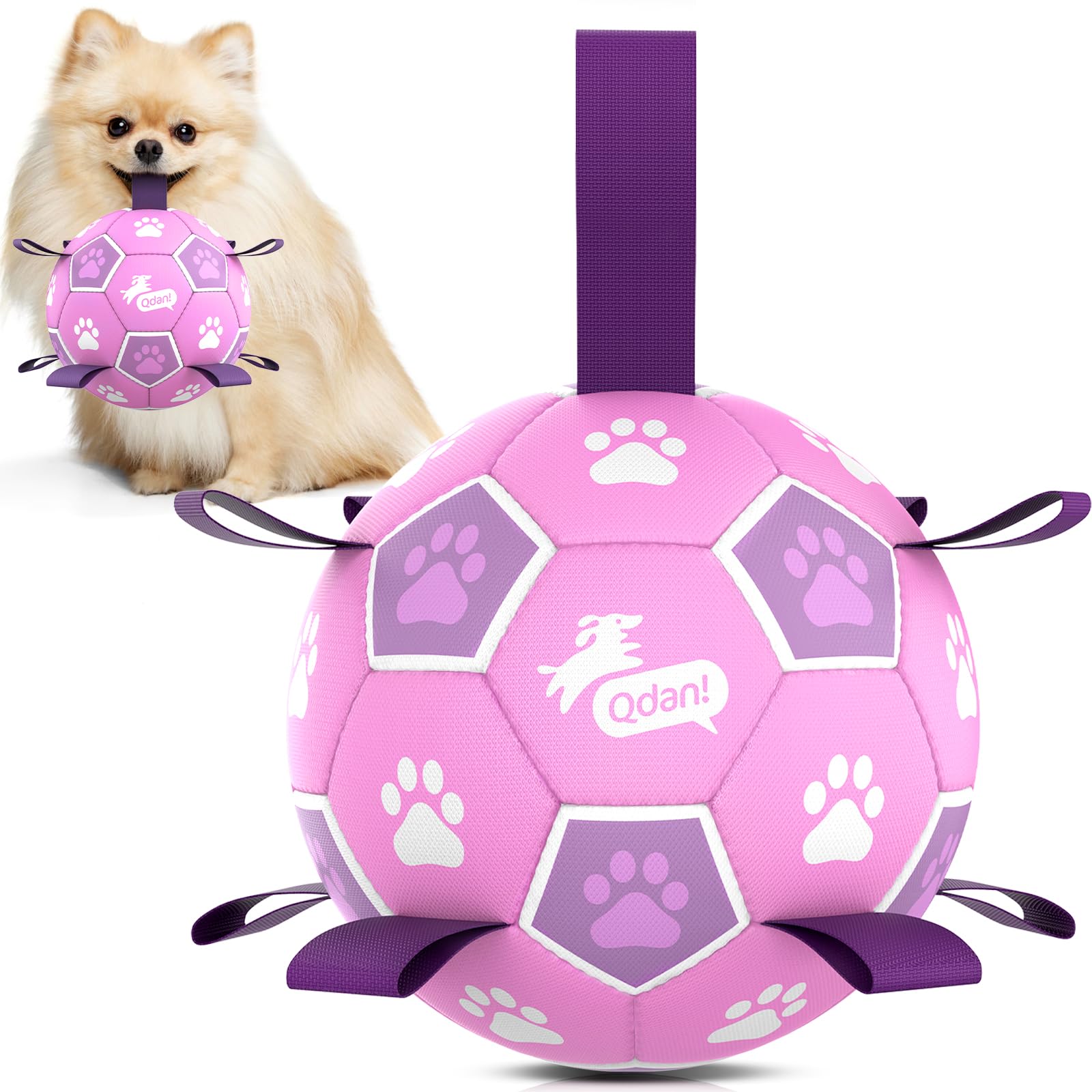 QDAN Hundespielzeug, Fußball mit Riemen, langlebige Bälle für kleine, mittelgroße Hunde, Strand-Pool-Wasserspielzeug, Hundespielzeug zum Zerren, Welpen, Haustier, Geburtstagsgeschenke (15,2 cm)