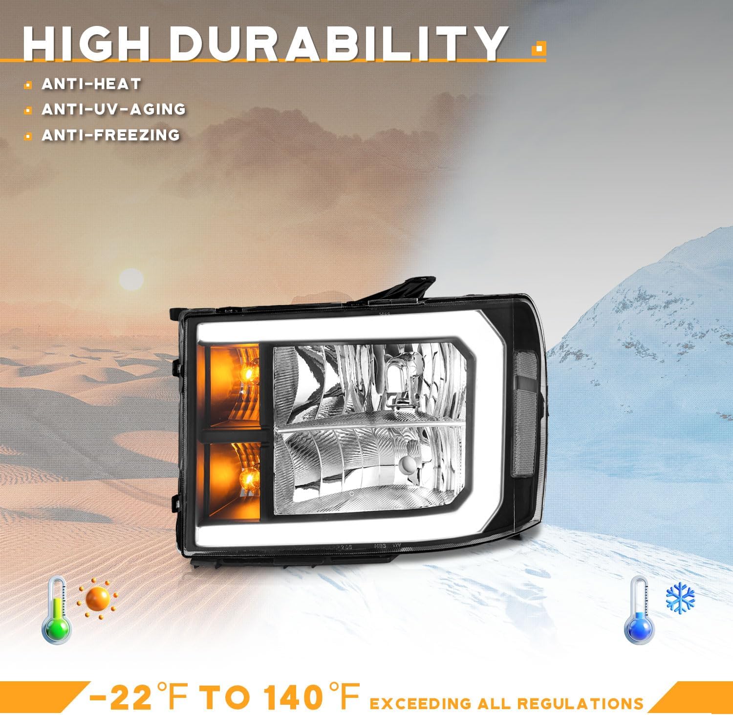 WEELMOTO DRL Headlights Assembly for 2007-2013 GMC Sierra 1500, Headlight Compatible with 2007 2008 2009 2010 2011 2012 2013 Sierra Replacement Black Housing Clear Reflector with DRL