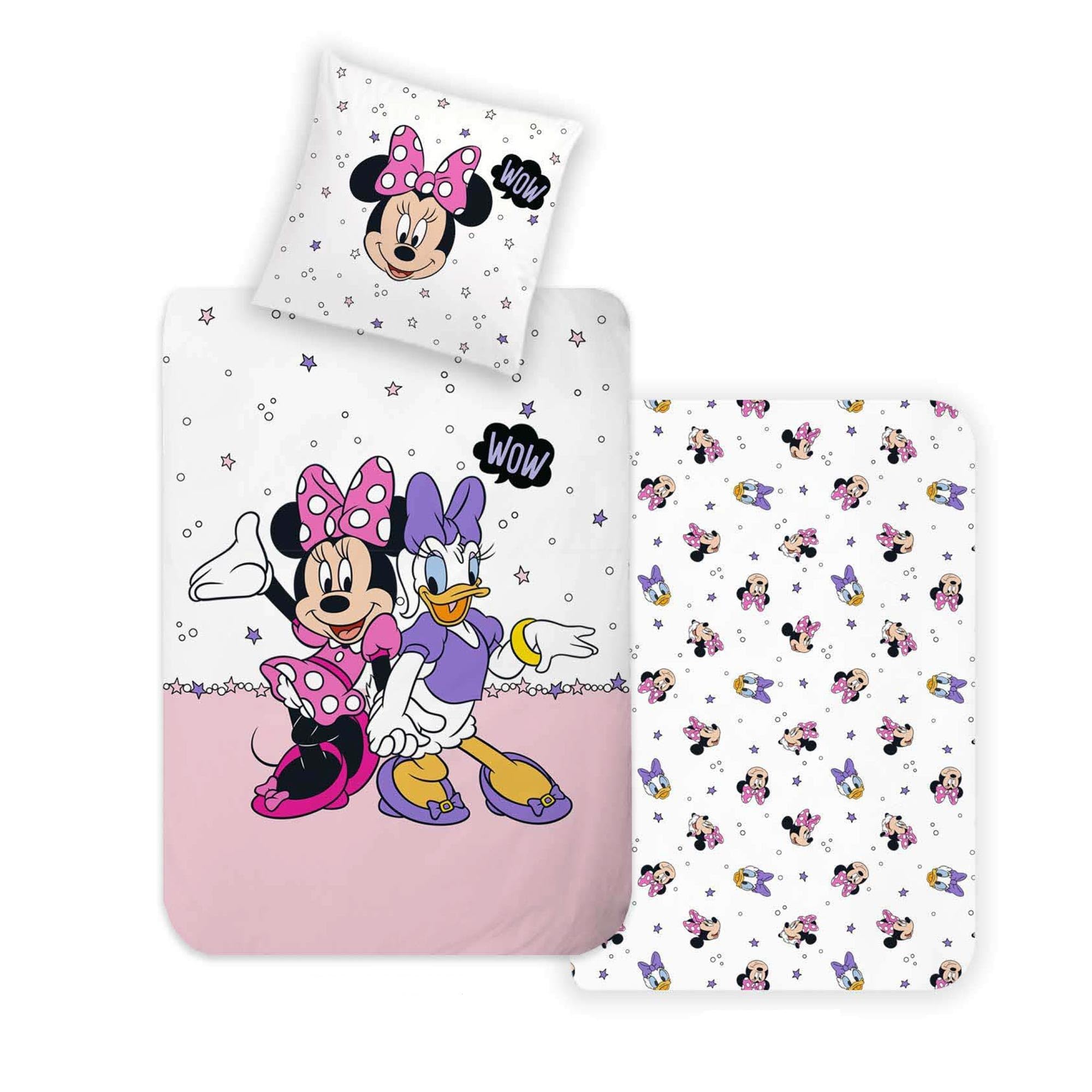Disney Home Minnie Reversible Bedding Set, Duvet Cover 140 x 200 cm, Pillowcase 65 x 65 cm, 100% Cotton, 2 Pieces, Soft and Skin-friendly