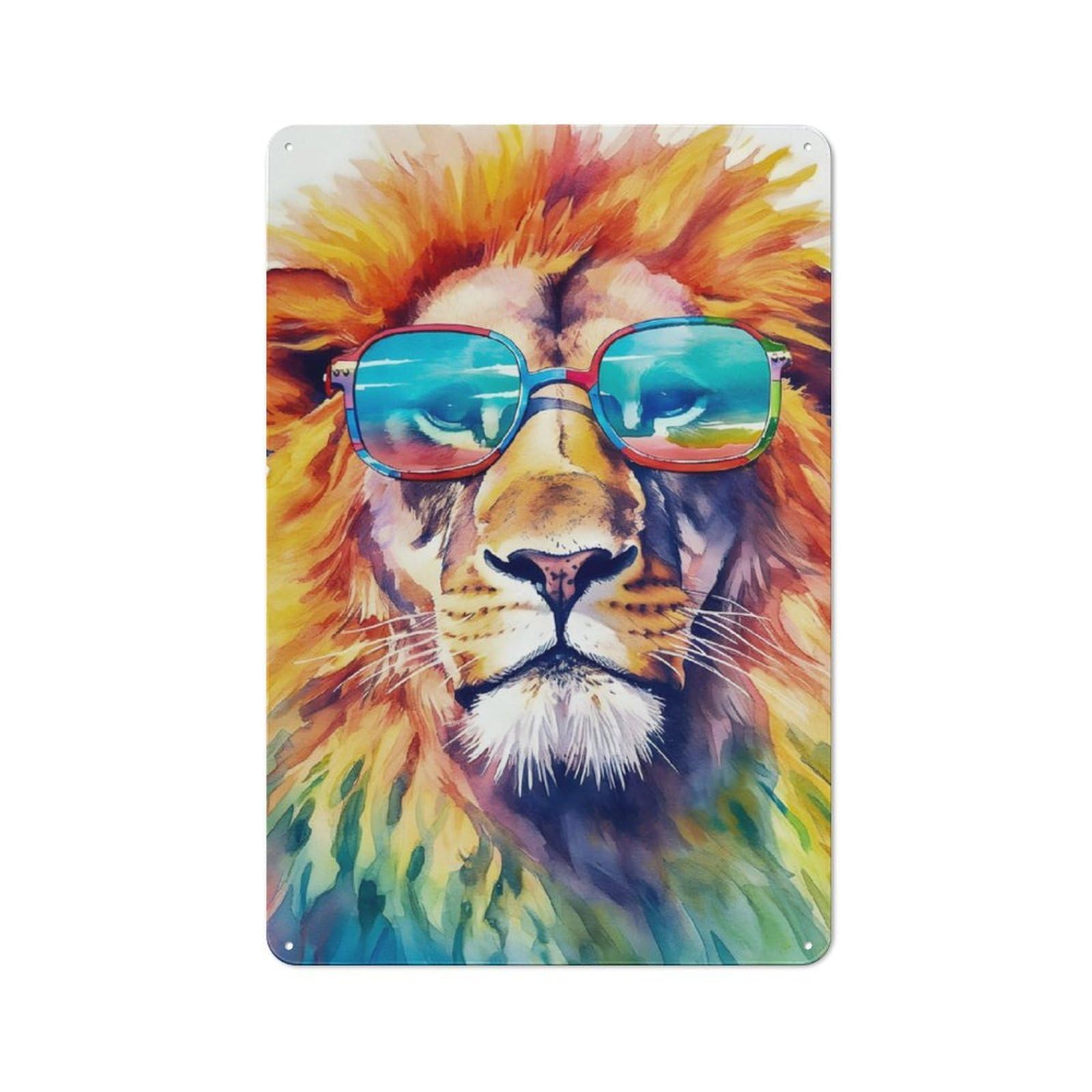 Junmoney Watercolors Lion 2 Vintage Tin Sign 30X20cm For Dining Room Or Kitchen, Suited To Dining Room Decor Fans