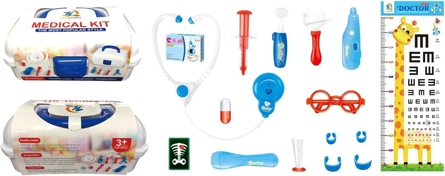 A/A Juguetes médicos, juguete de doctora, traje duradero para pediatra, con estetoscopio electrónico y 16 equipos médicos