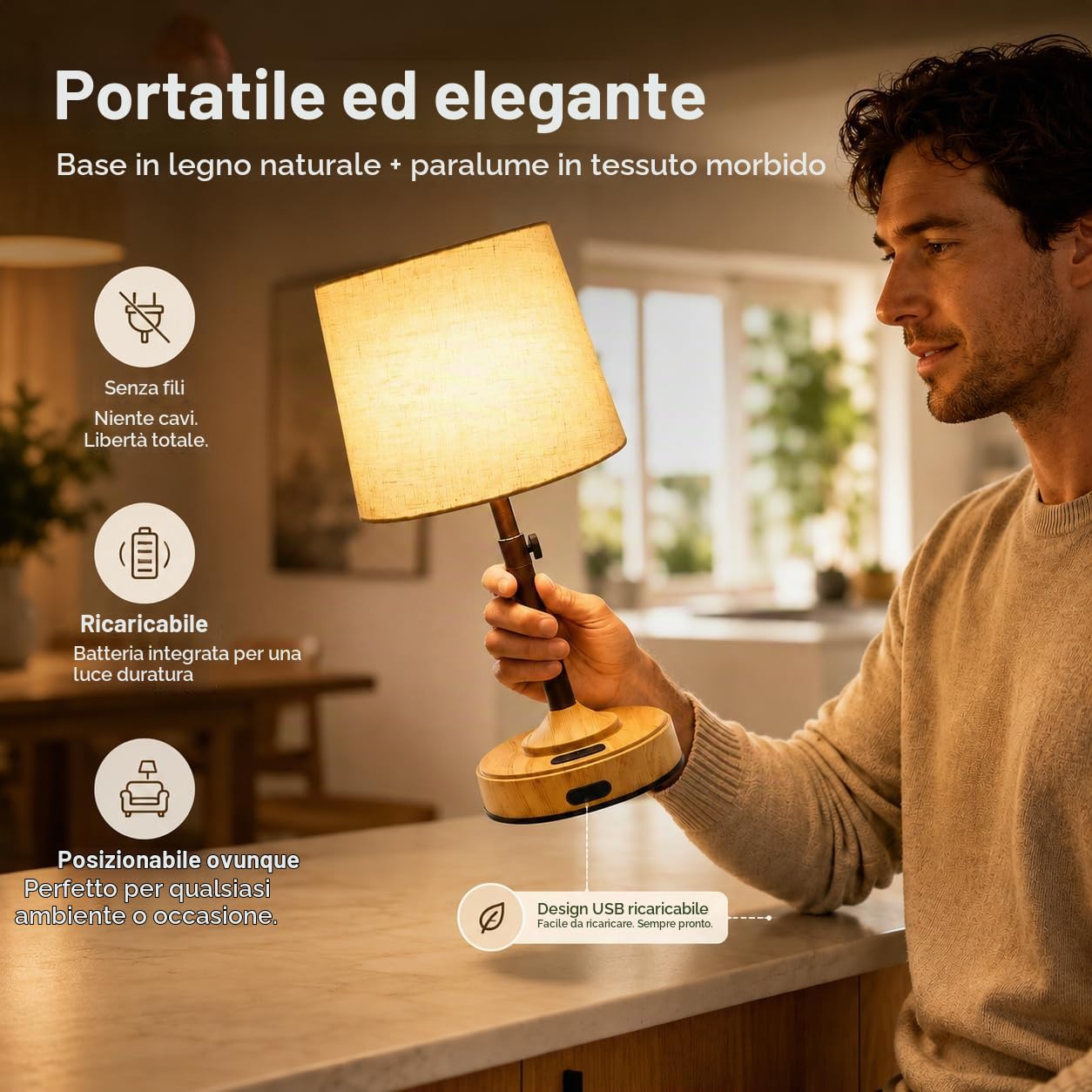 Lampada da Comodino Senza Fili- Abat Jour da Comodino Touch Dimmerabile e Timer, 3 Temperature Colore, Ricarica USB-C Lampada da Tavolo per Camera, Soggiorno, Studio(Confezione da 2)