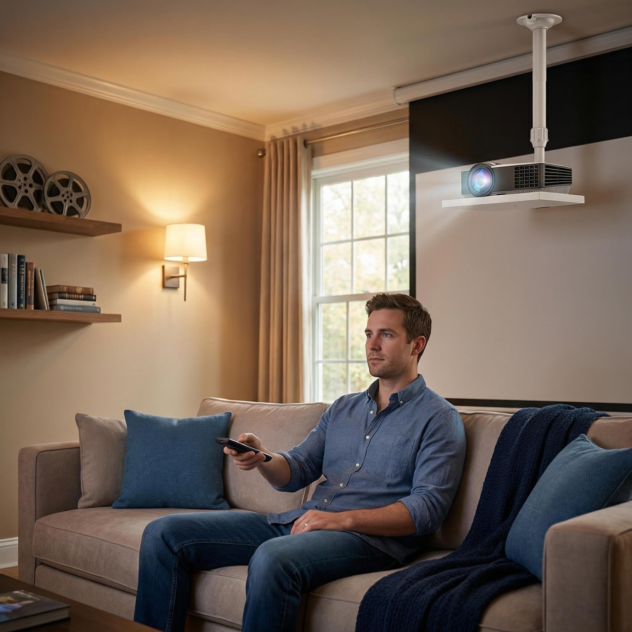 Universal Projektor-Halterung für die Decke/Wand Beamer Halterung Deckenhalterung 30-52cm Höhenverstellbare Universalhalterung mit versteckter Kabelführung Tragfähigkeit 6kg für Heimkino Büro