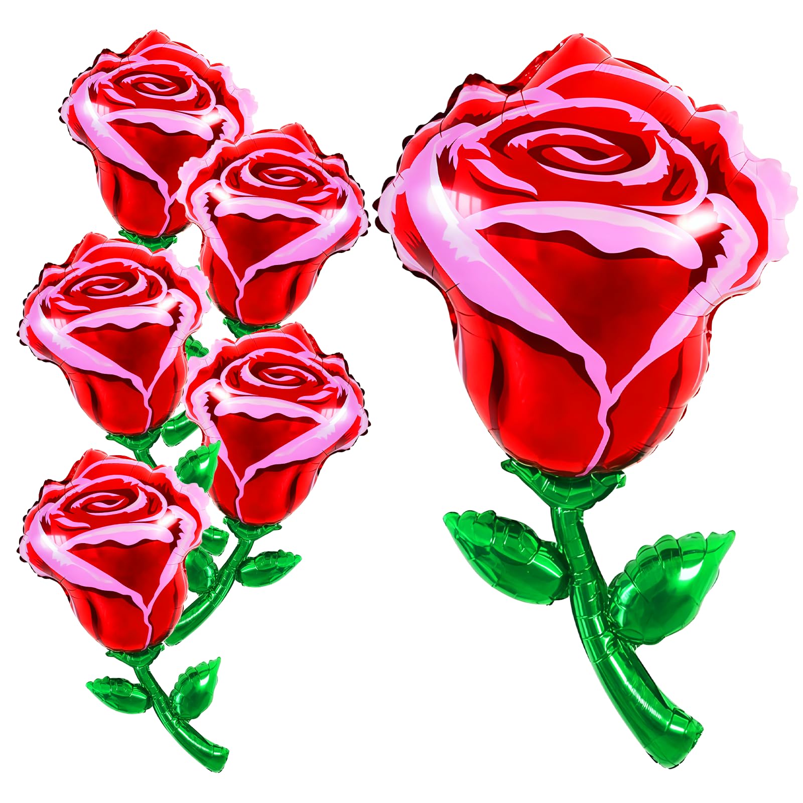 6Pieces Red Rose Foil Balloons Giant Rose Balloons Surprise Prop Flower Shaped Valentine's Party Bedroom Decorations for Special Night Mother Day Wedding Birthday