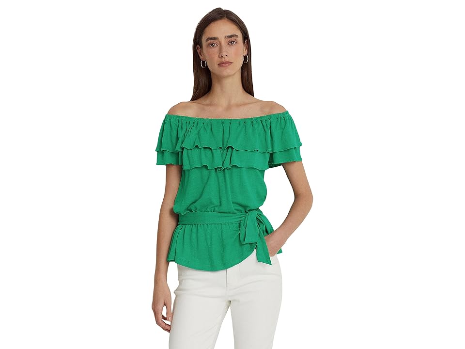 Lauren Ralph Lauren Jersey Off-the-Shoulder Top (Palm Leaf) Women's Clothing INTERNATIONAL SHIPPING