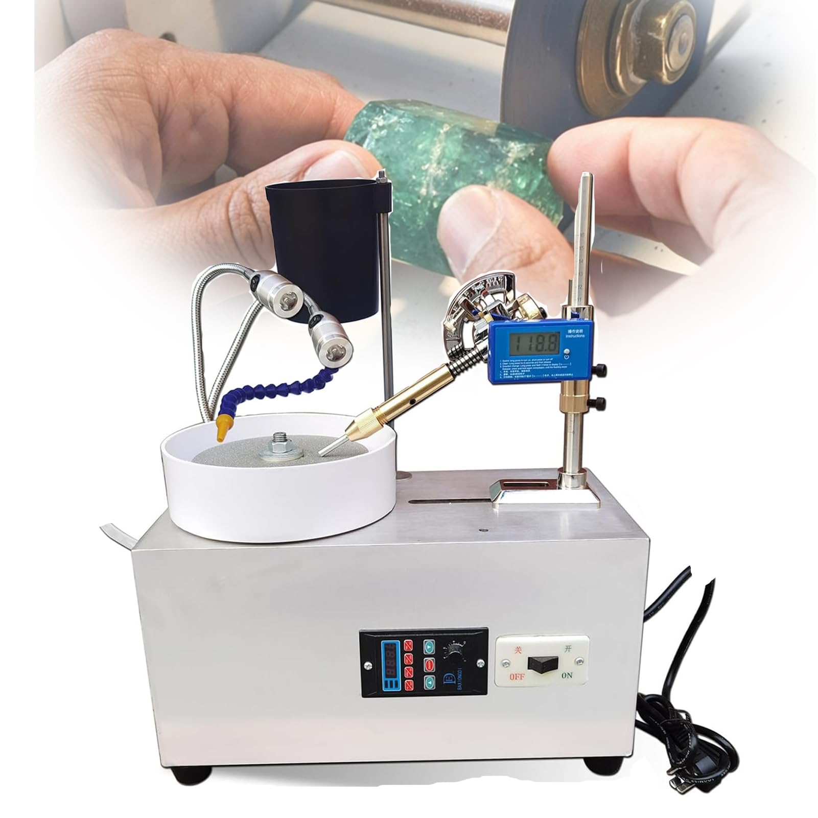 Precision Gem Faceting Machine, Jade Grinding Polishing Machine, 180W Copper Core Motor, Ultra Quiet Bearings, 80 Nm Torque, 0-2800 RPM Variable, Illumination, Splash Guard, Dual Control Models